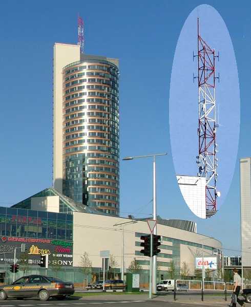 Vilnius. Konstitucijos&nbsp;pr.&nbsp;7. R. st. „Extra FM” antena ant „Hanner Europa” pastato